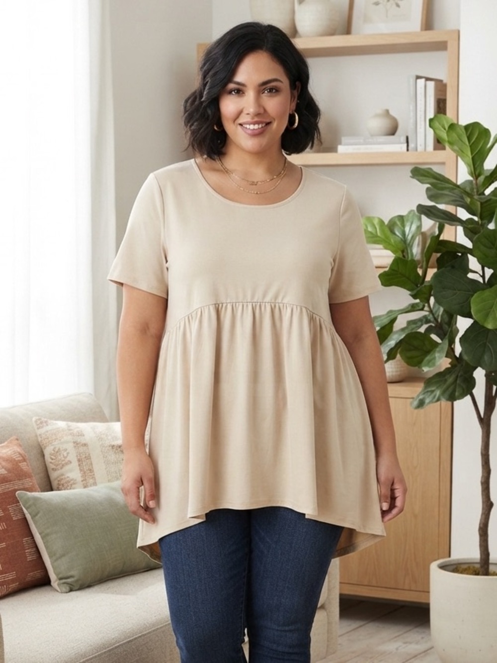 ZENANA Cream Babydoll Tunic